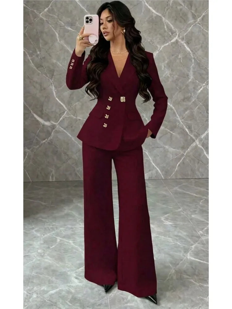 Women's White Blazer & Wide-Leg Pants Set