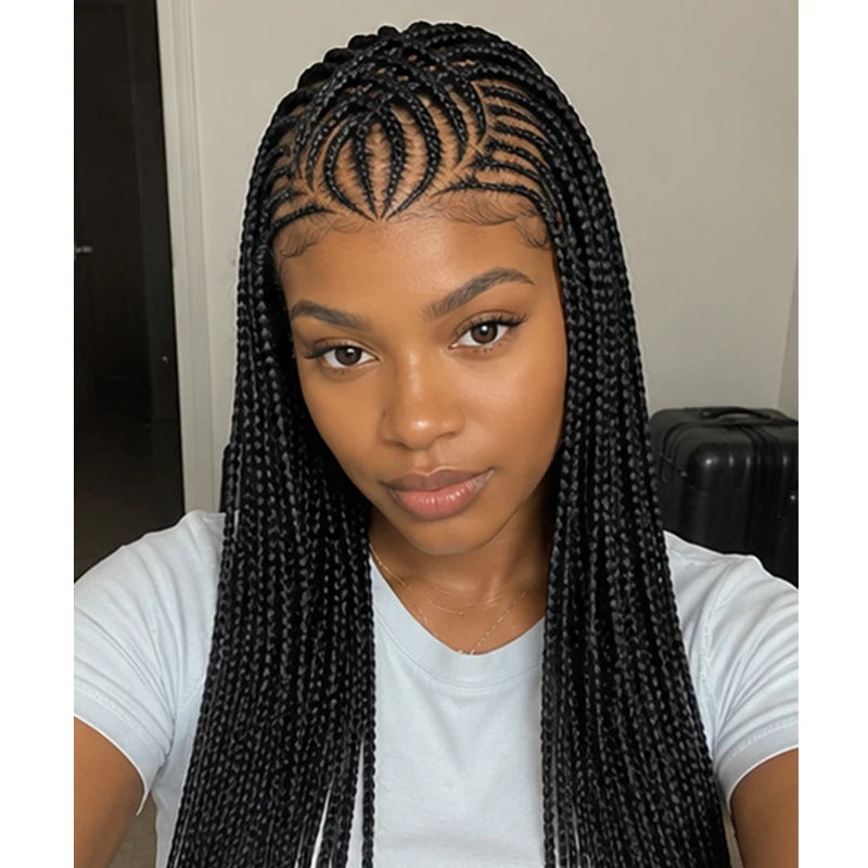 36' Box Braided Wig Artistic Tribal Cornrow Wig Pattern Long Knotless - OSASCO