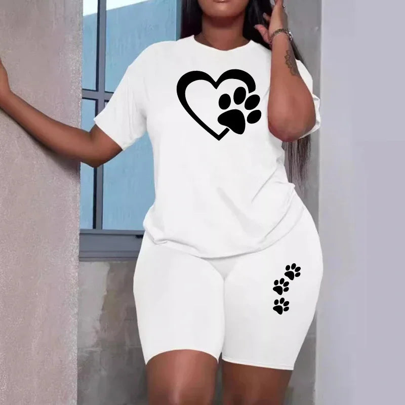 Women's Heart Print Top & Shorts Set