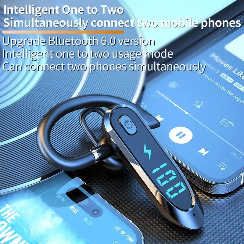 Bluetooth 6.0 Rotating Ear-Hook Headset with LED Display