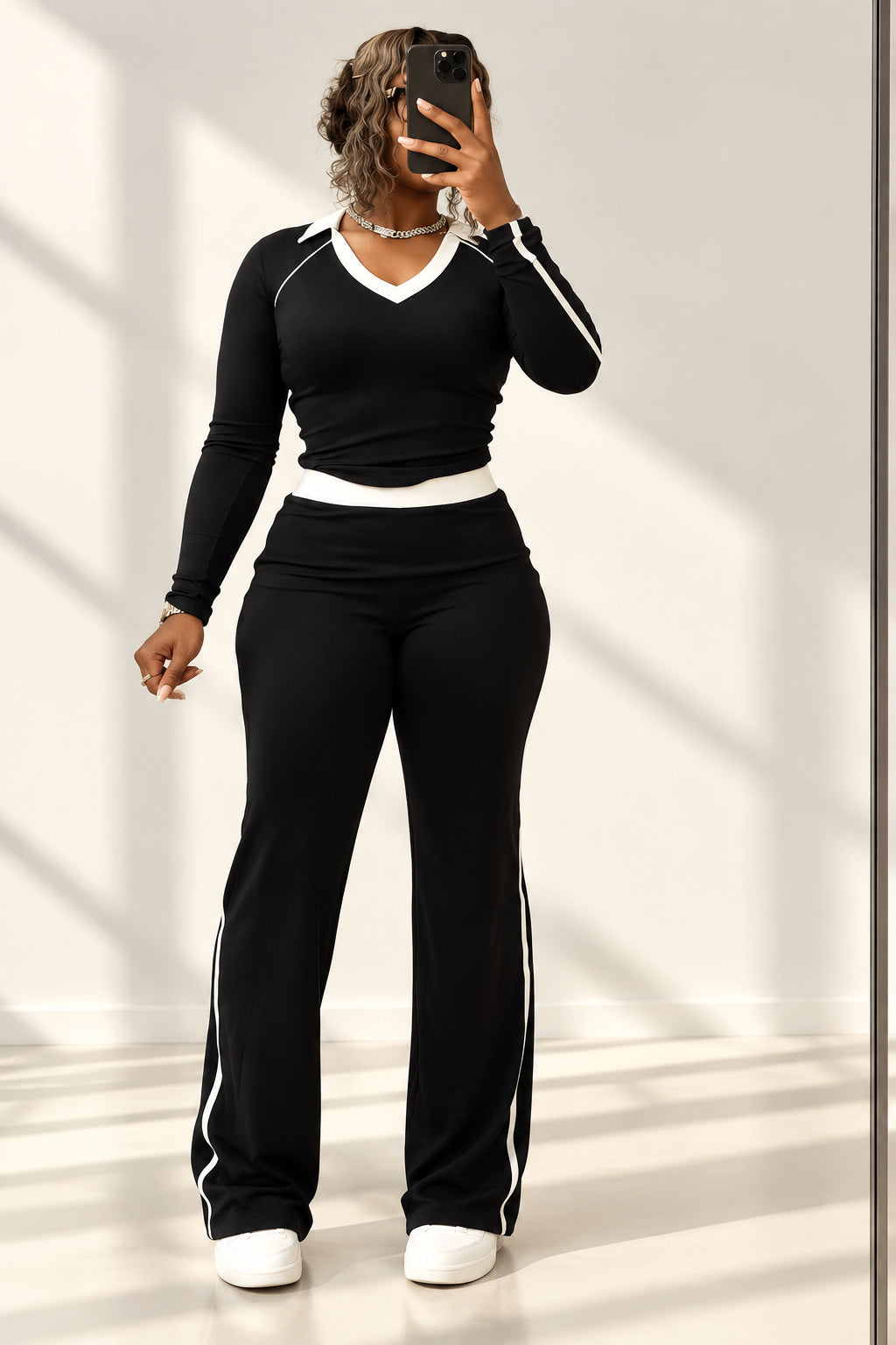 Women's V-Neck Pullover & Wide-Leg Pants Set