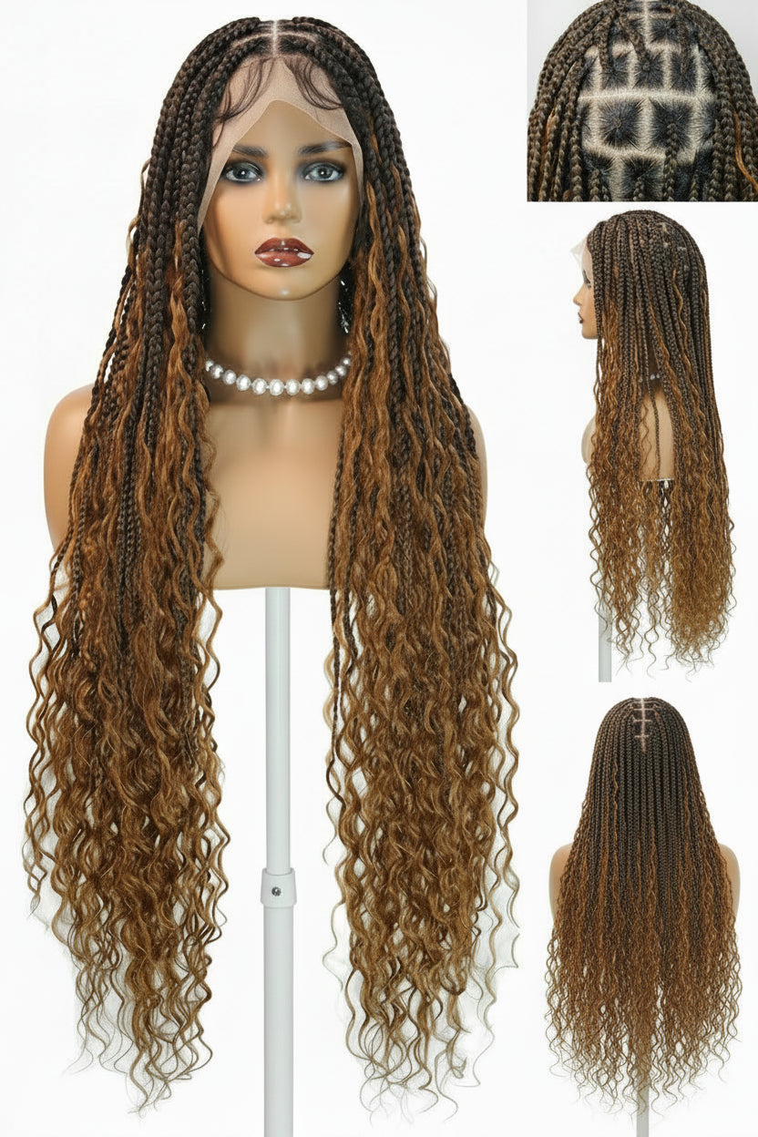 36" Full Lace Boho Braided Wig Synthetic Knotless Box Braids Wig - OSASCO