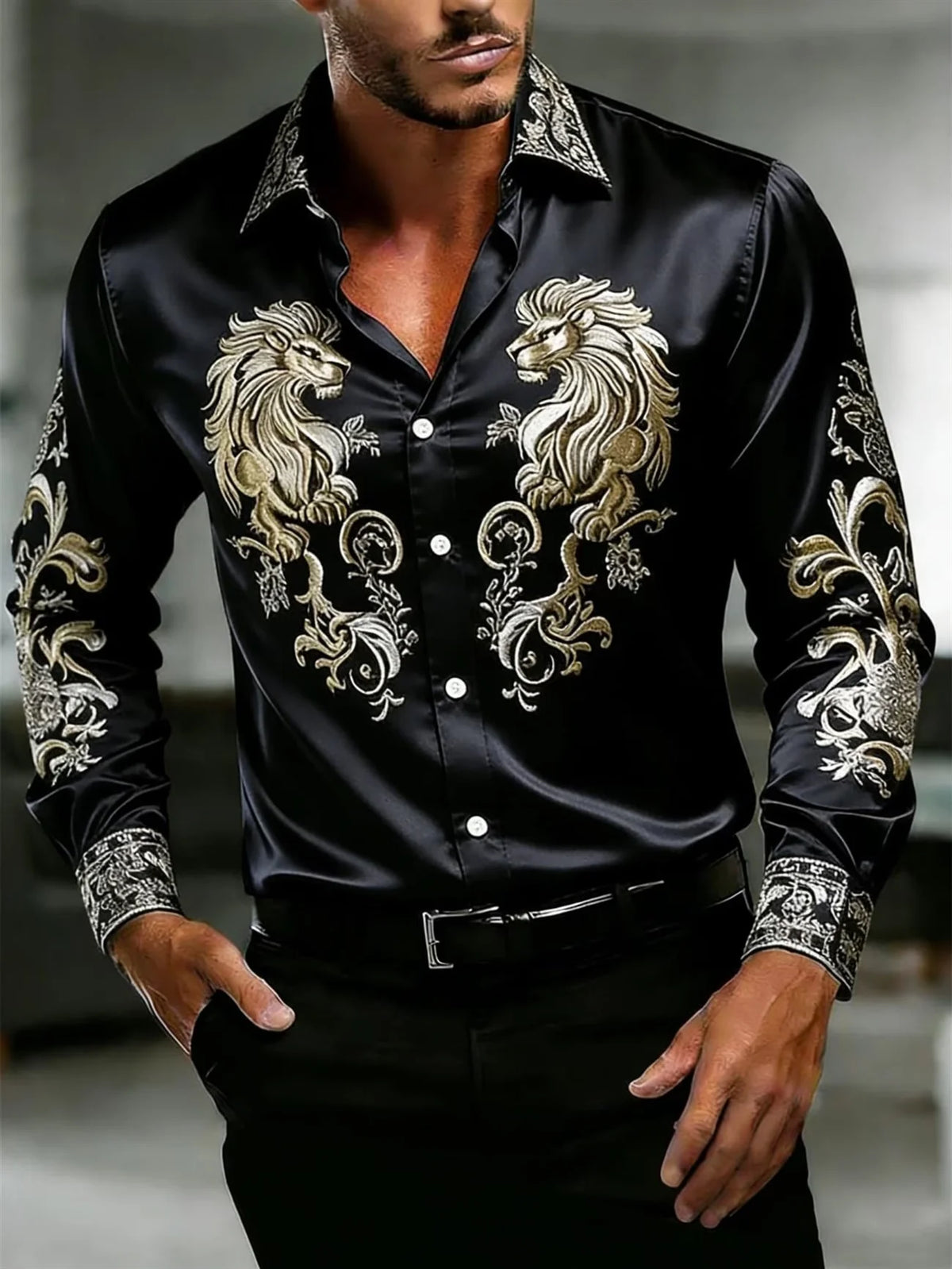 Men's Gradient Print Long-Sleeve Casual Shirt