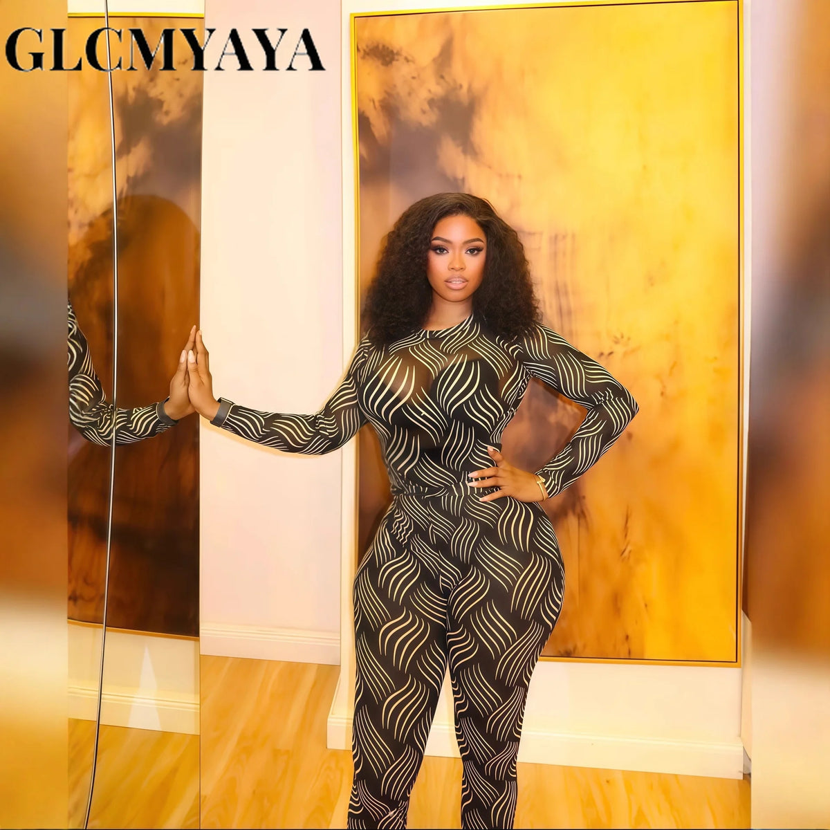 Women's Striped Long-Sleeve Top & Fitted Pants Set
