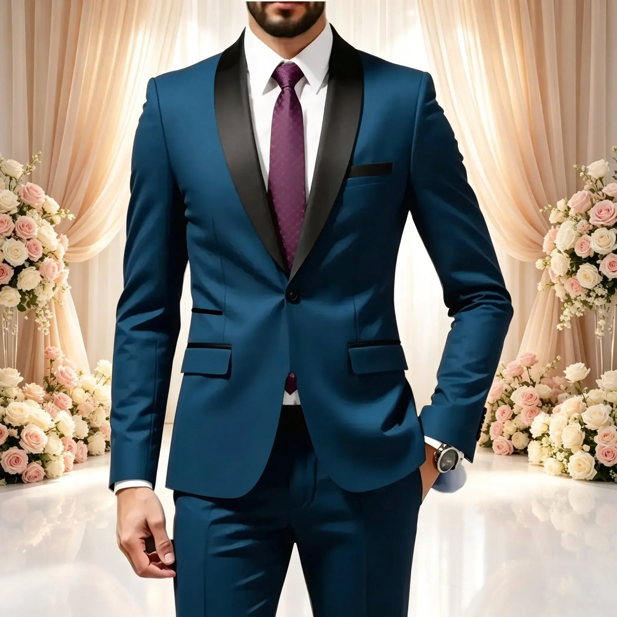 Men's Solid-Colour Two-Piece Wedding Suit
