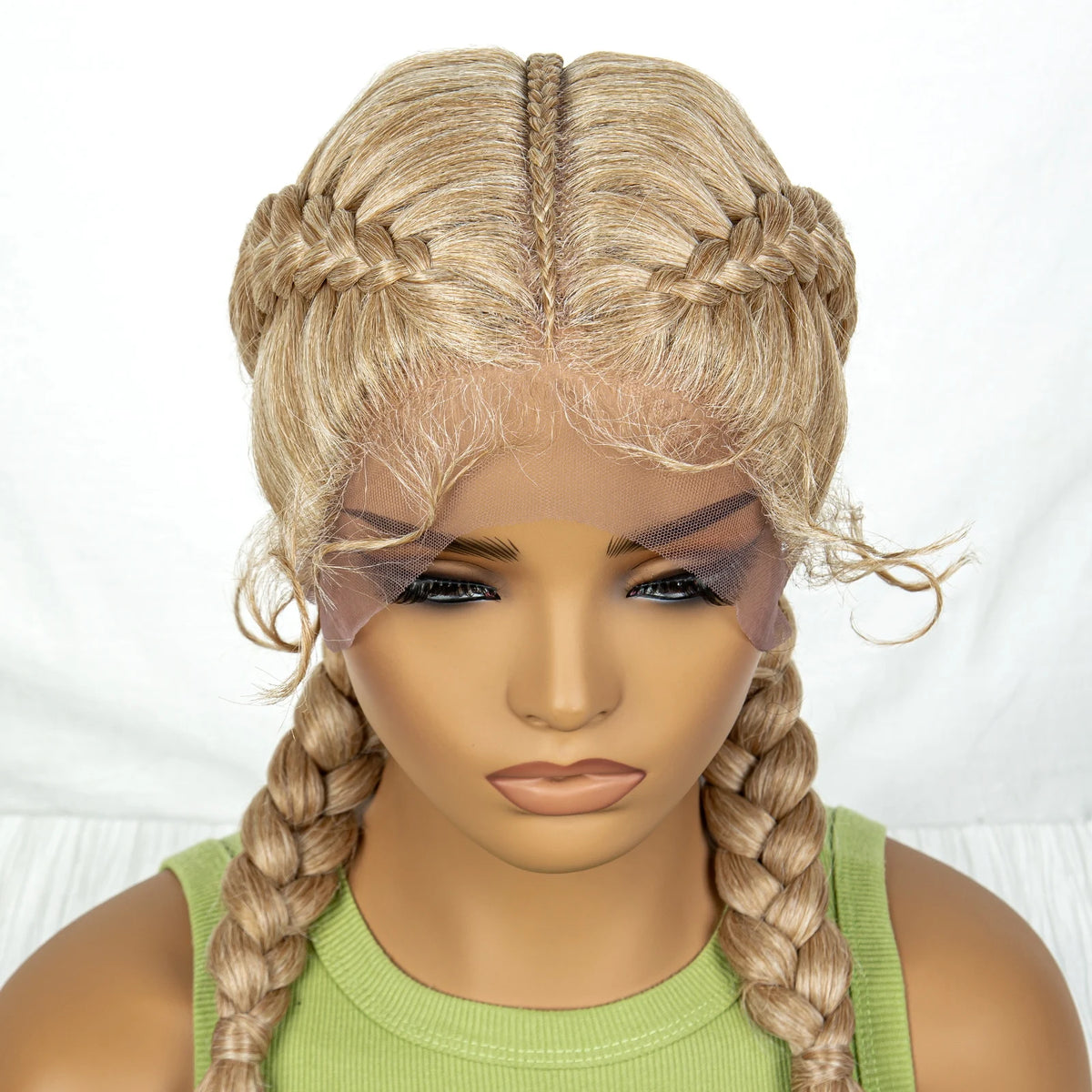 Synthetic Cornrow Braided Wig with Curly Wave Lace Frontal Afro Hair - OSASCO