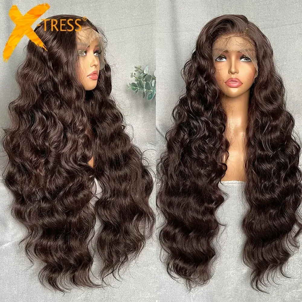 Light Brown Synthetic Lace Wig Super Long Loose Wave 13x6 Lace - OSASCO
