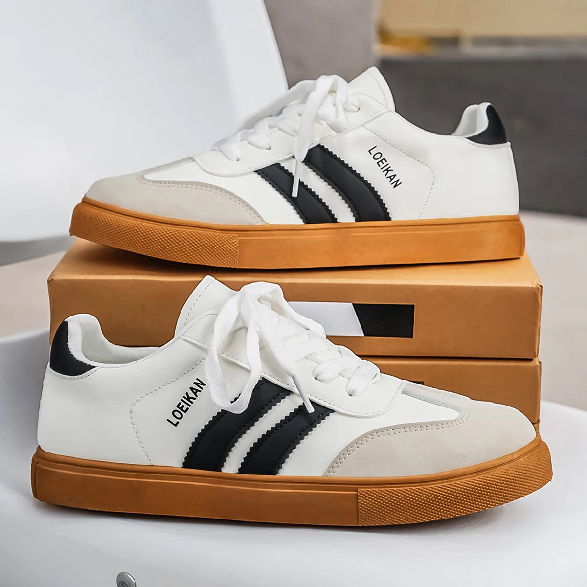Men's Contrast-Stripe Gum-Sole Sneakers