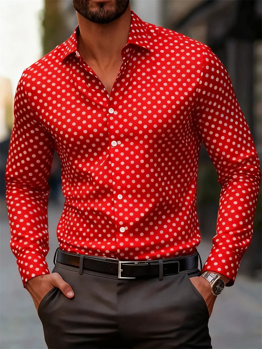 Men's Polka Dot Long-Sleeve Casual Shirt