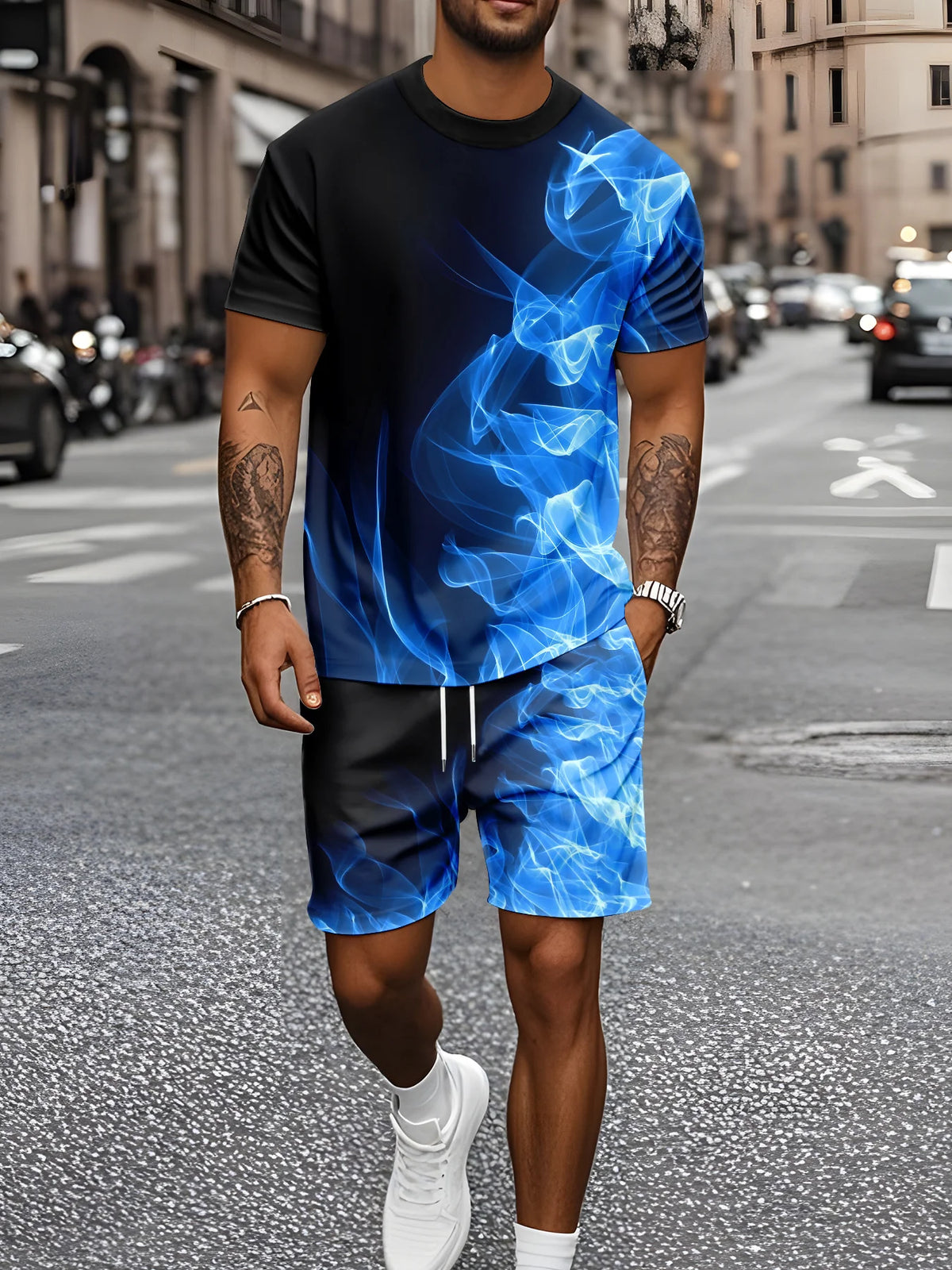 Men's Graphic Print Top & Shorts Set