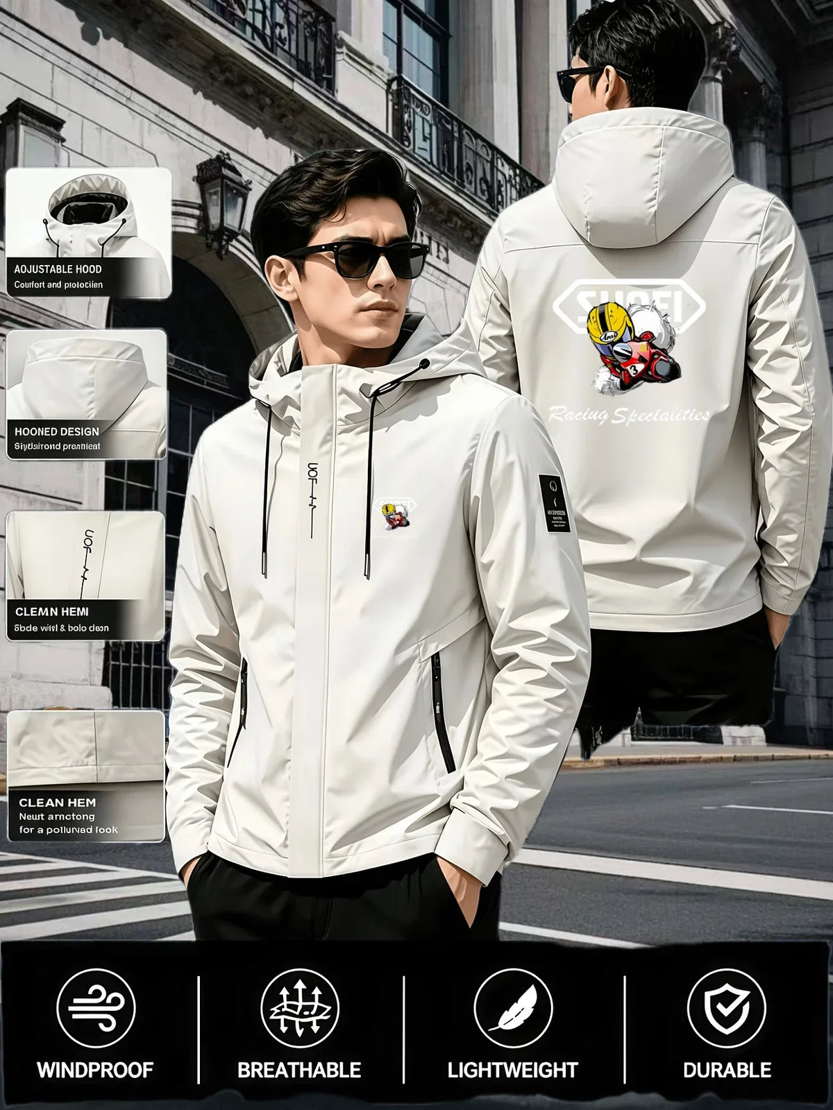 Men's Graphic Print Hooded Zip-Up Jacket