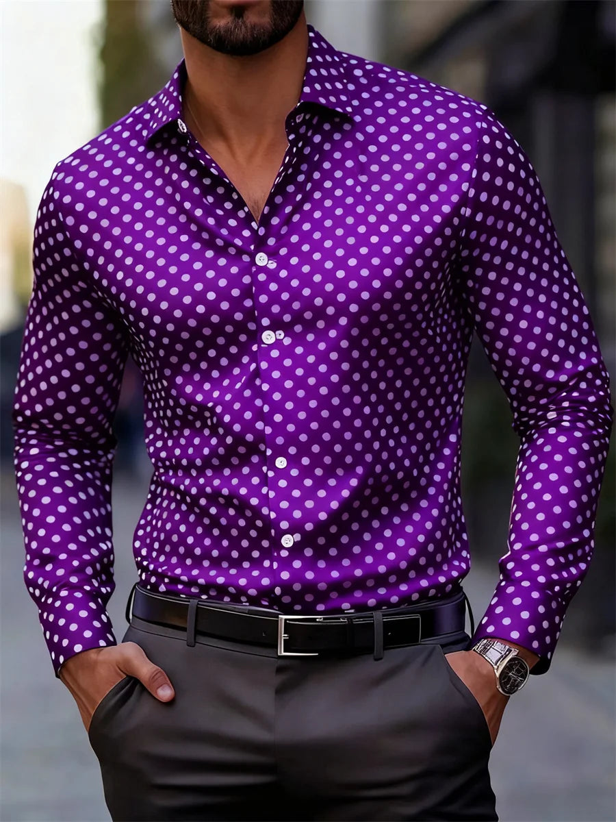Men's Polka Dot Long-Sleeve Casual Shirt
