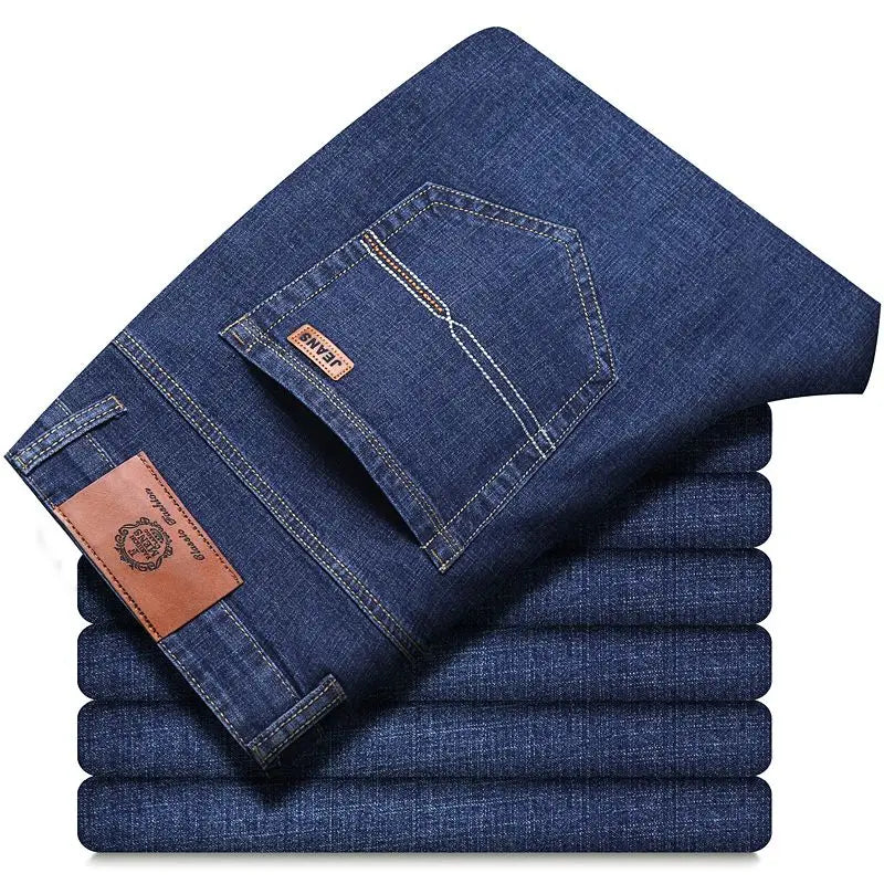 Men's Blue Straight-Leg Stretch Denim Jeans - Lightweight — product view