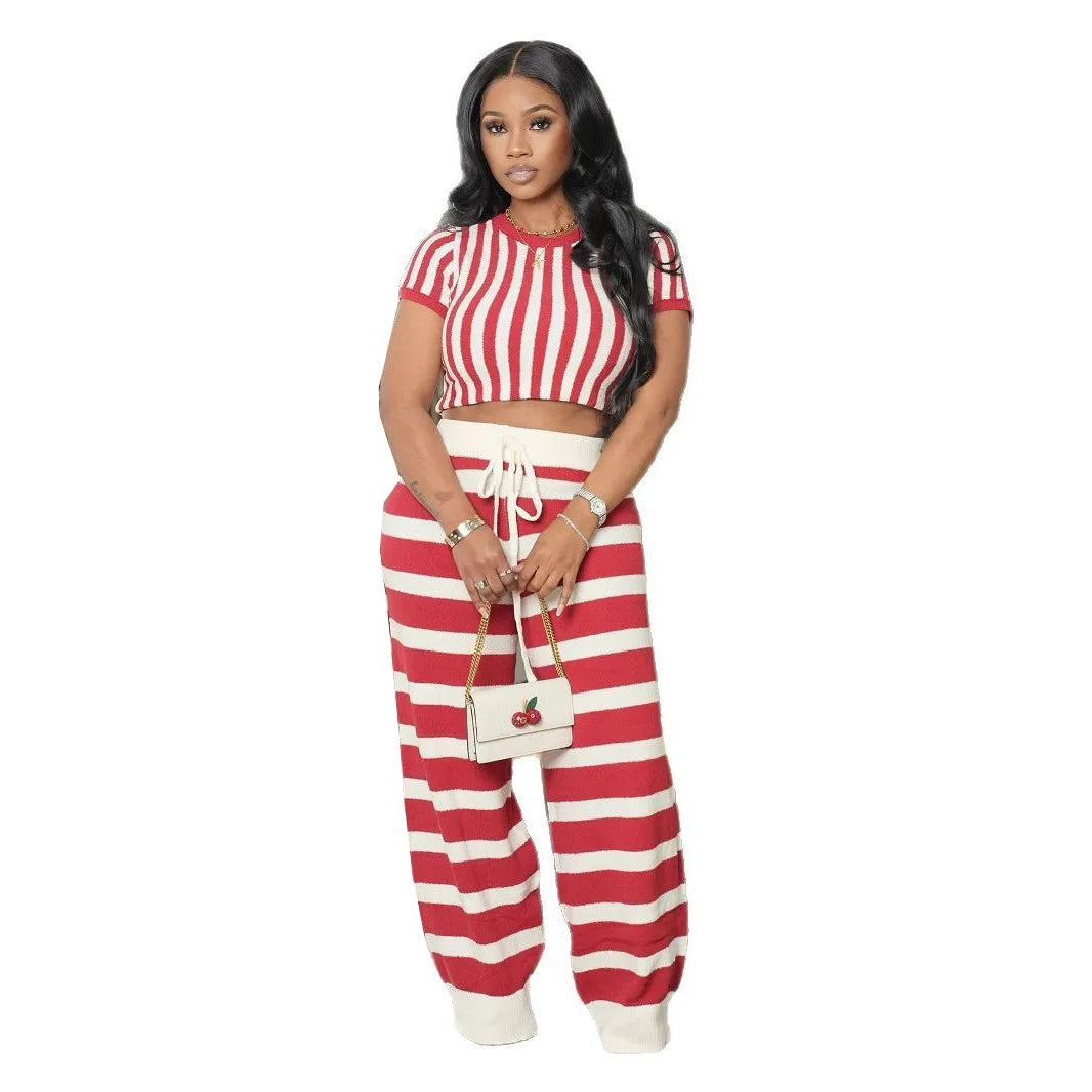 Women's Striped T-Shirt & Wide-Leg Pants Set