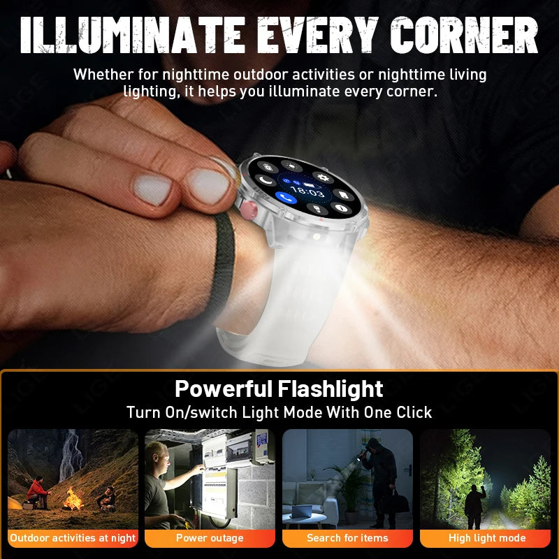 Outdoor 1.46-Inch Calling Smartwatch with Flashlight