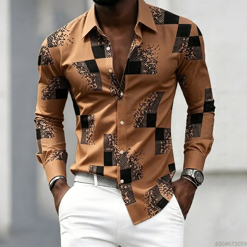 Men's Graphic Print Long-Sleeve Casual Shirt