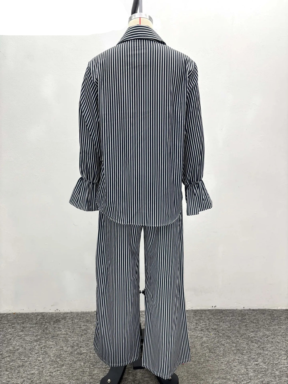 Women's Striped Blouse & Wide-Leg Pants Set