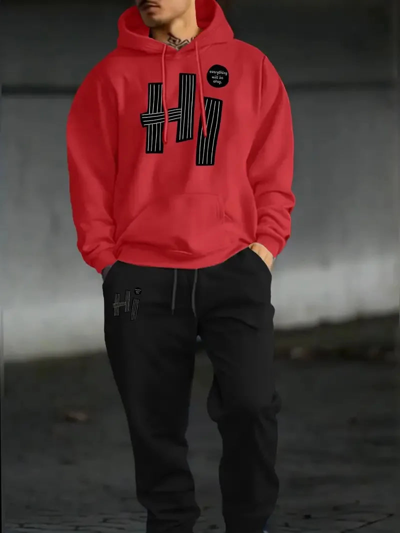 Men's Letter Print Casual Outfit Set