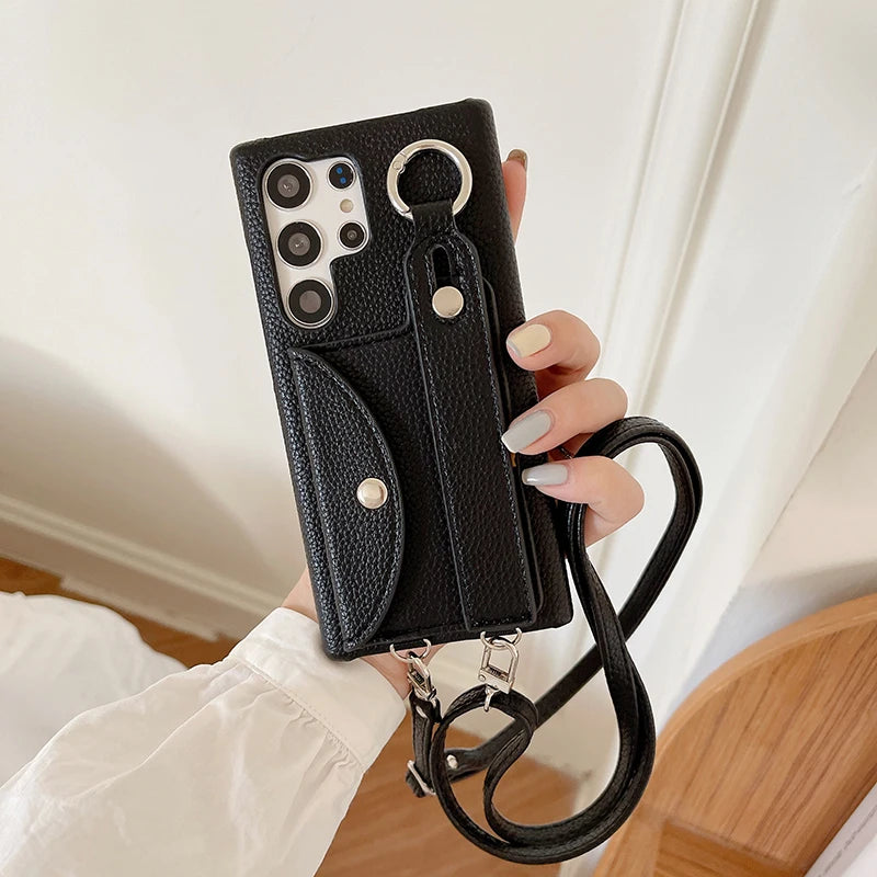 Wrist Strap Wallet Phone Case for Samsung Galaxy S20 Plus, S20 Ultra, S21, S21 Plus, S21 Ultra, S22, S22 Plus, S22 Ultra, S23 FE, S24, S24 Plus, S24 Ultra, S25, S25 Plus, S25 Ultra, S20, S23 Ultra, S26, S26 Plus, S26 Ultra, Note 20 & More Models