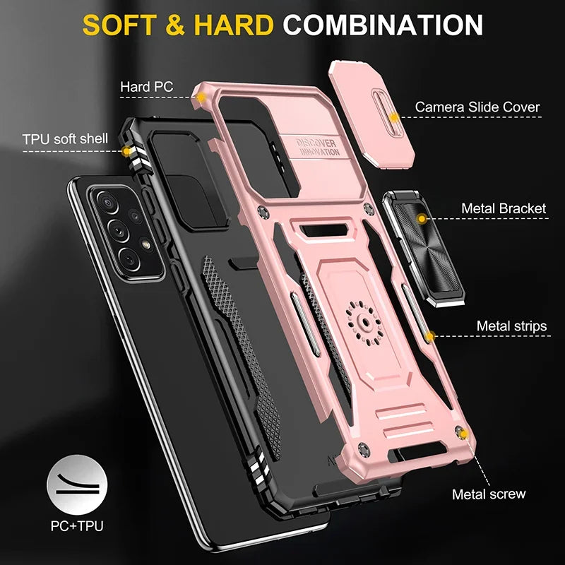 Camera Cover Phone Case for Samsung Galaxy A35, A55, A73 5G, A25 5G, A53 5G, A71 5G, A13, A14, A12, A15, A24 4G, A23, A32 4G, A22 4G, A22 5G, A72, A52, A82 5G, A32 5G, A42 5G