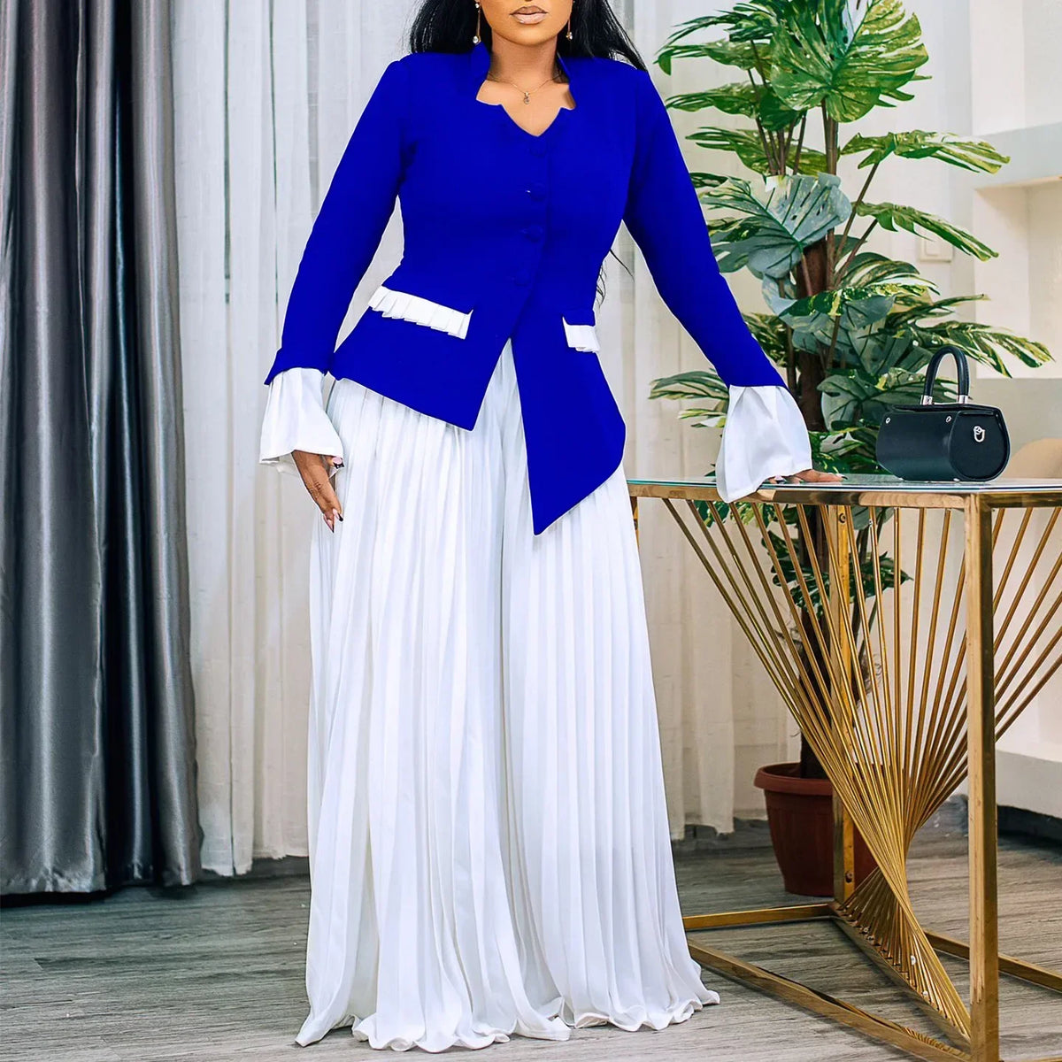 Women's Flared-Sleeve Blazer & Pleated Pants Set