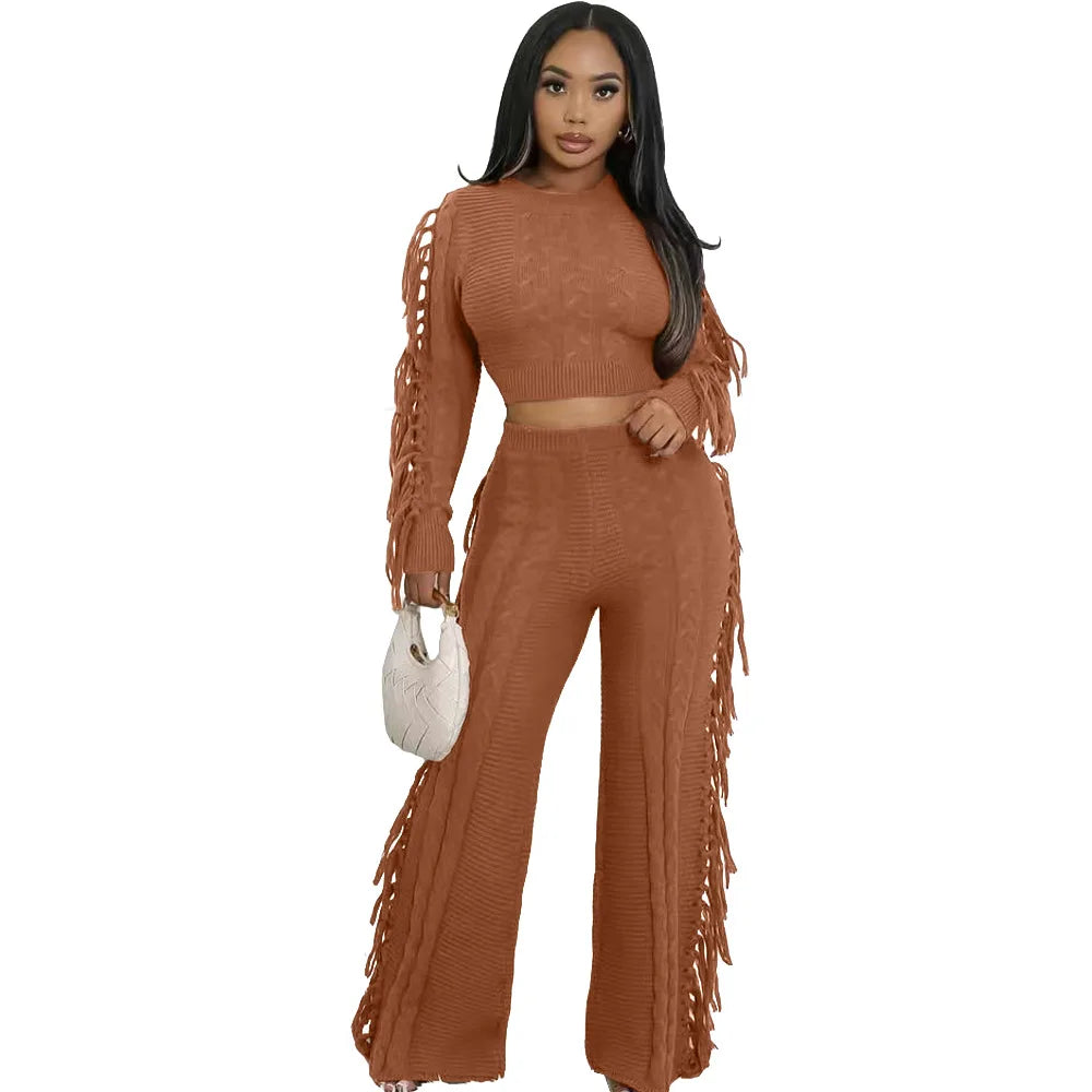 Women's Tassel Knit Sweater & Pants Set