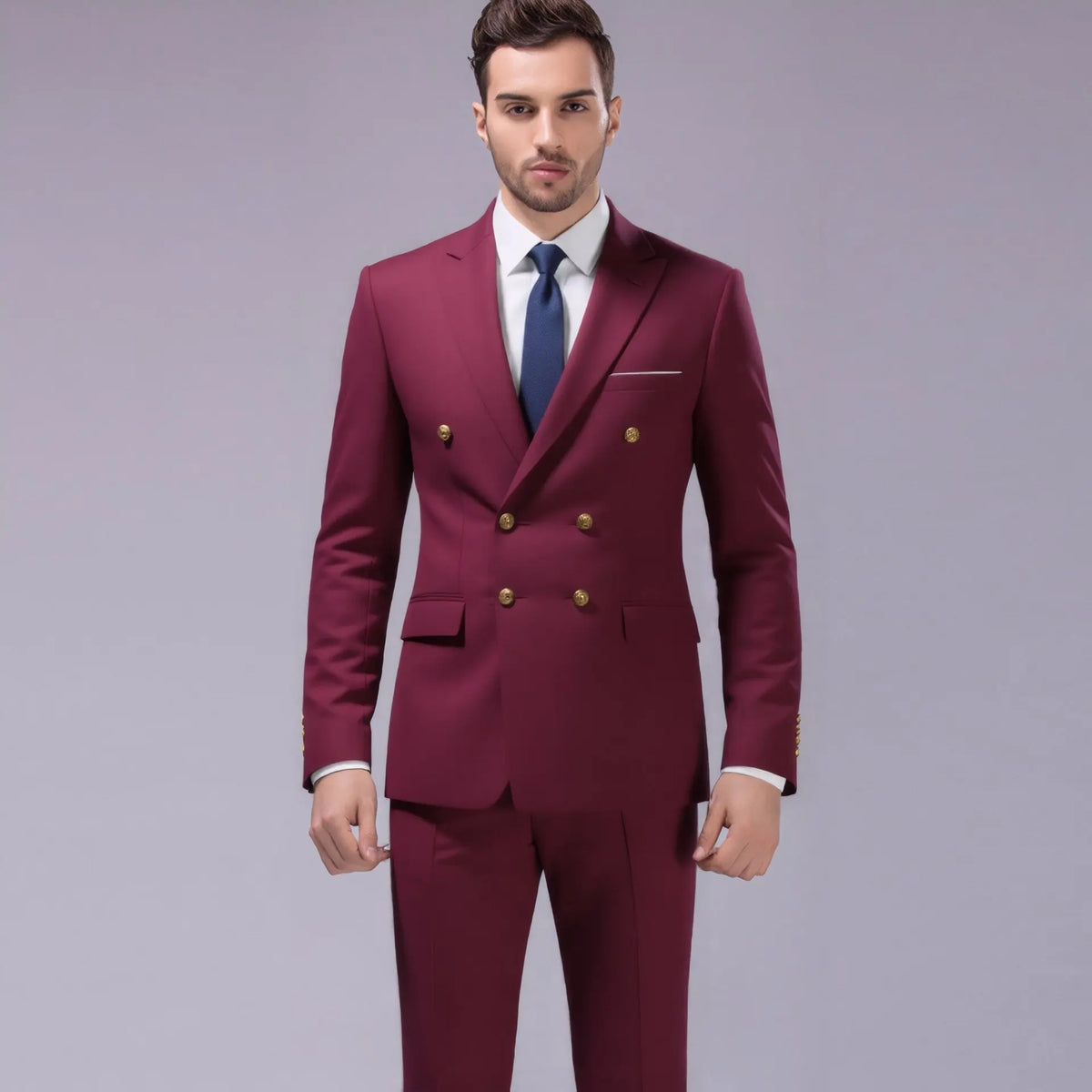Men's Slim Fit Double-Breasted Two-Piece Suit
