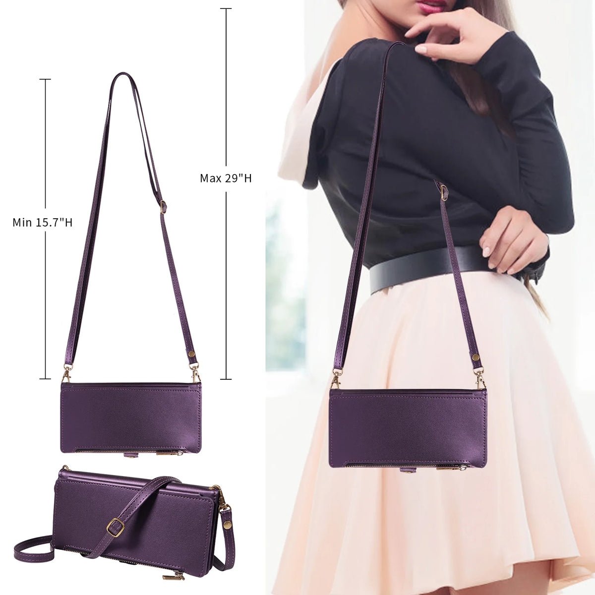 Crossbody Zipper Wallet Phone Case with Stand for Redmi Note 11S, Redmi Note 10 5G, Redmi Note 10 4G, Redmi Note 10S, Redmi Note 9 Pro, Redmi Note 9, Redmi Note 9S, Redmi Note 8 Pro, Redmi Note 8, Redmi Note 15 Pro 5G & More Models