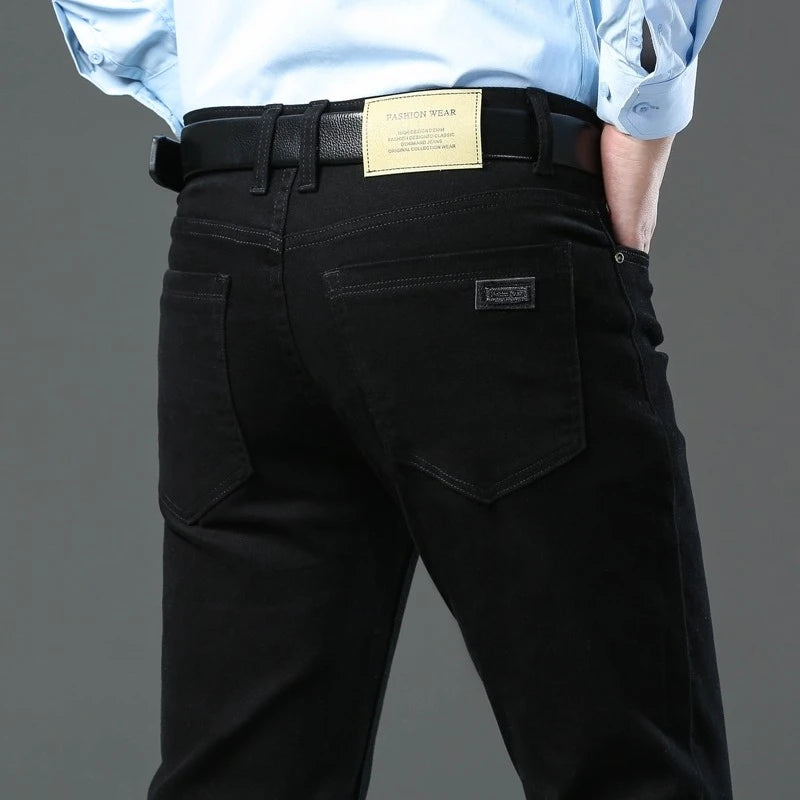Men's Straight-Leg Stretch Denim Jeans - Business Casual Style — product view