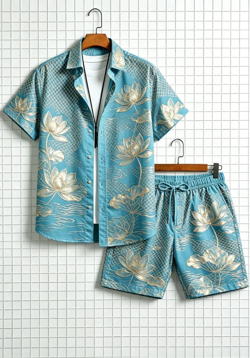 Men's Floral Print Top & Shorts Set