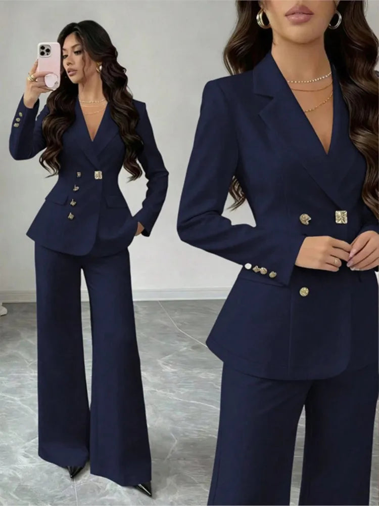 Women's White Blazer & Wide-Leg Pants Set