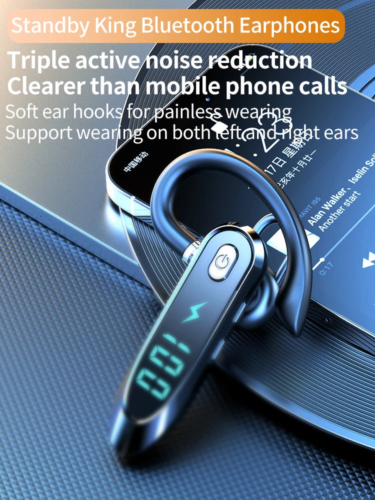 Bluetooth 6.0 Rotating Ear-Hook Headset with LED Display