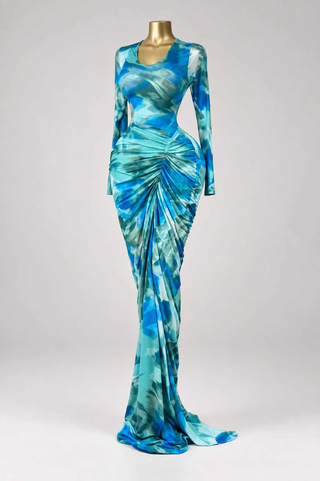 Women's Tie-Dye Ruched Long-Sleeve Dress