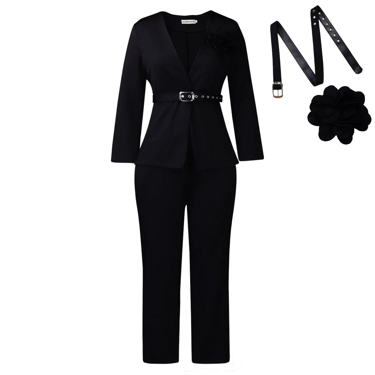 Women's Floral-Detail Belted Blazer & Pants Set