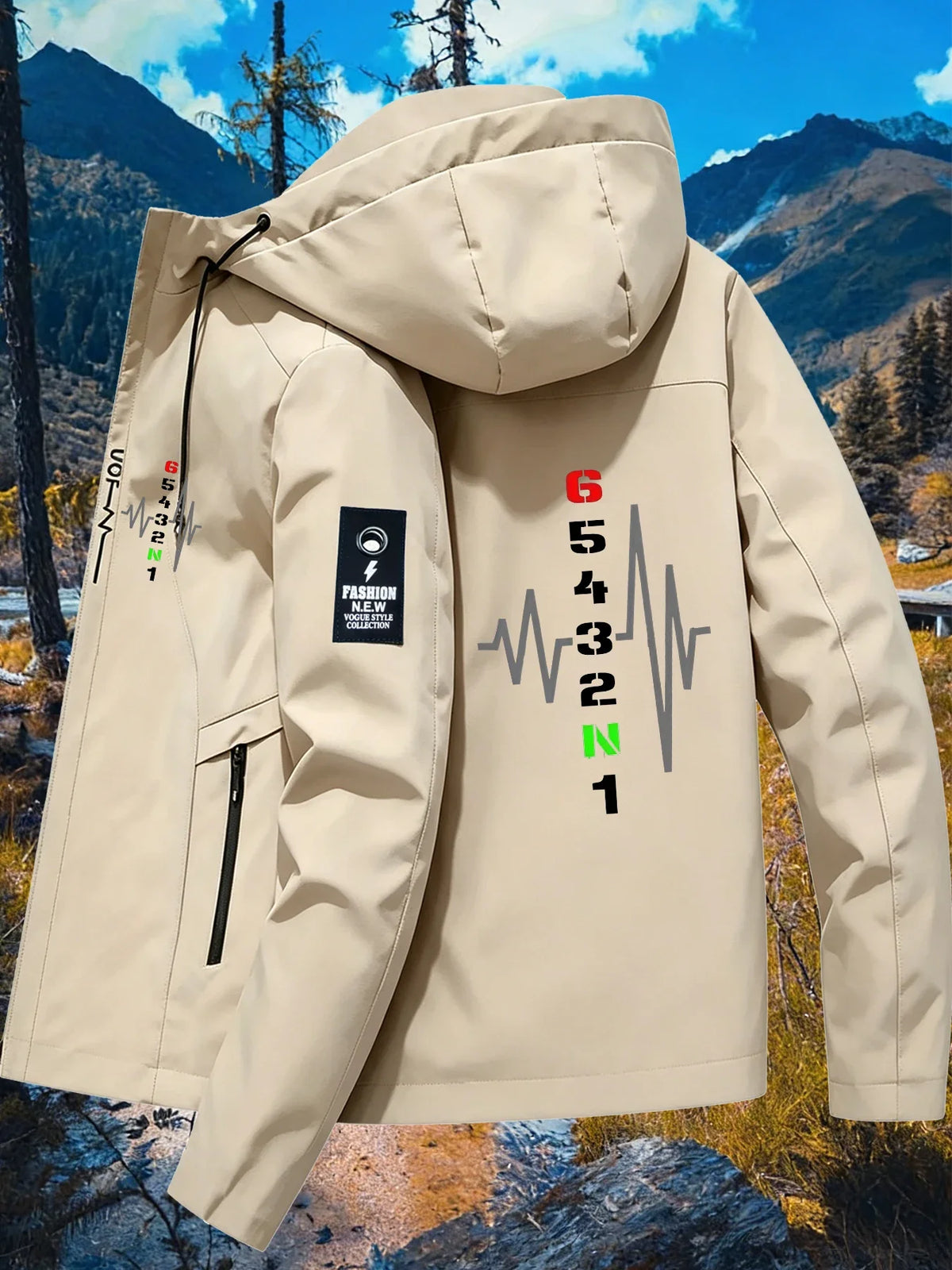 Men's Graphic Print Hooded Zip-Up Jacket