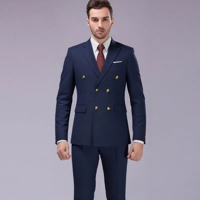 Men's Slim Fit Double-Breasted Two-Piece Suit