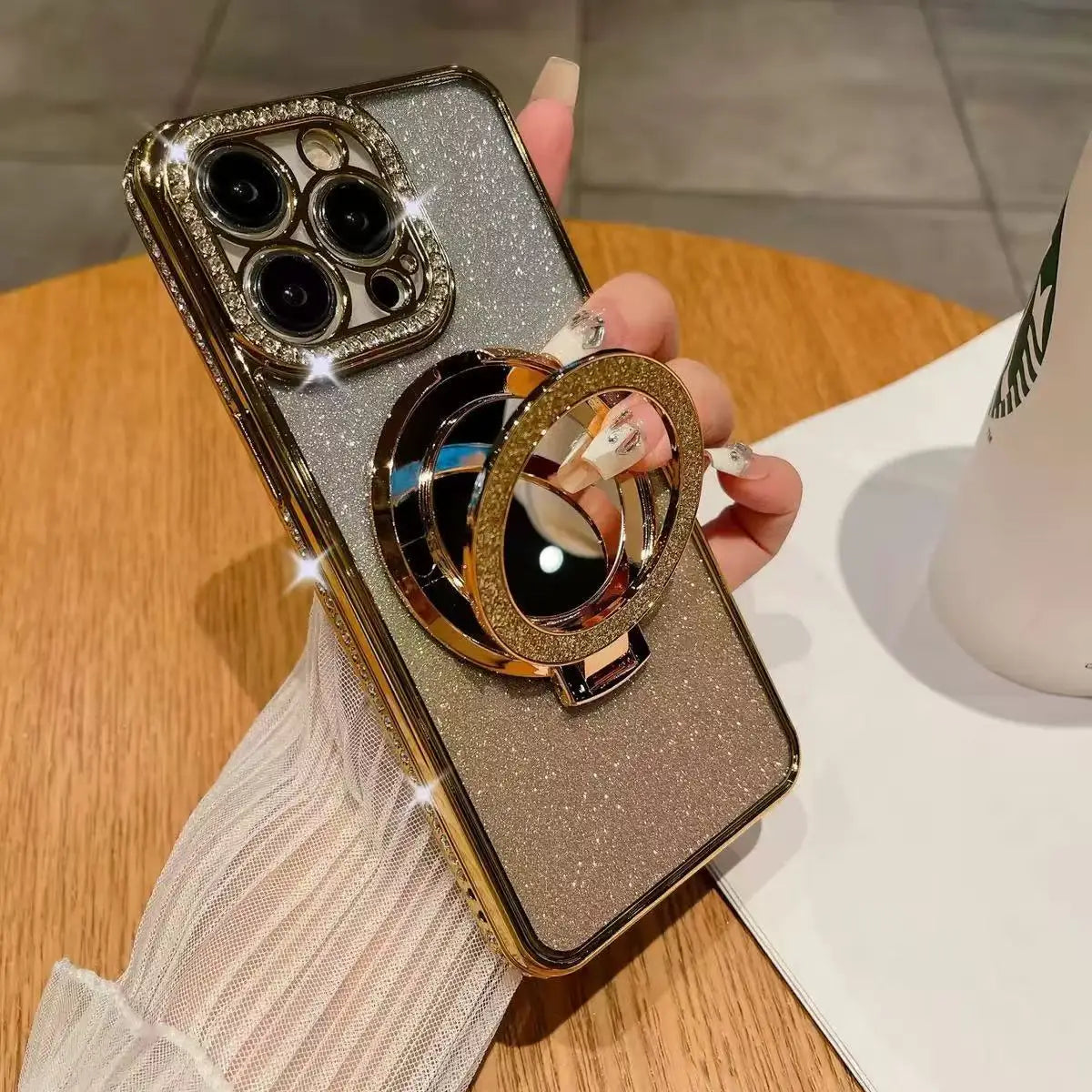 Glitter Magnetic Mirror Phone Case with Stand for iPhone 11 Pro, iPhone 11 Pro Max, iPhone 11, iPhone 14, iPhone 14 Pro, iPhone 13 Pro Max, iPhone 15, iPhone 15 Pro, iPhone 14 Pro Max, iPhone 12 Pro, iPhone 12 Pro Max, iPhone 12 & More Models