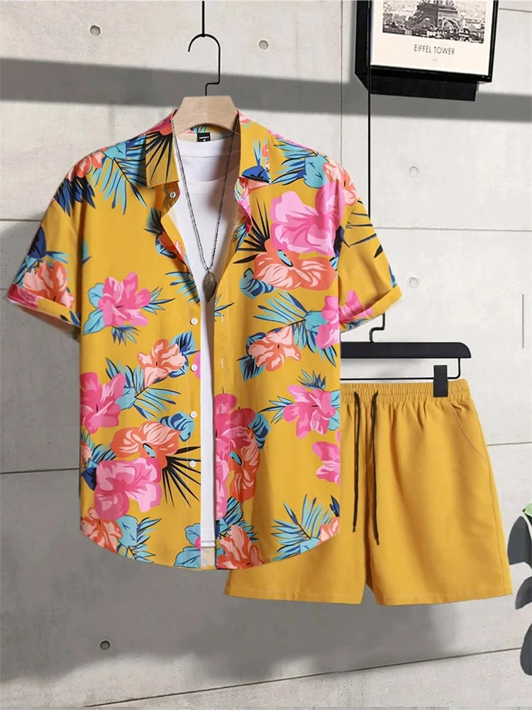 Men's Graphic Print Top & Shorts Set