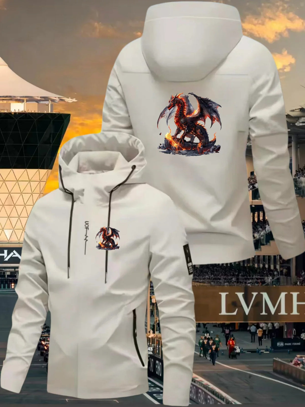 Men's Graphic Print Hooded Zip-Up Jacket