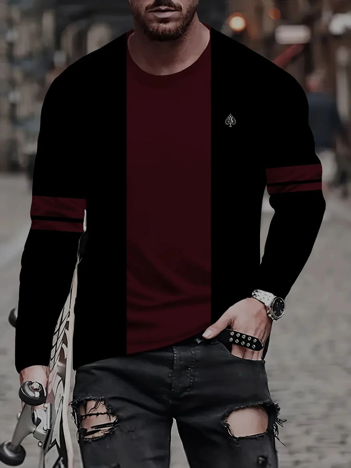 Men's Graphic Print Long-Sleeve Casual T-Shirt