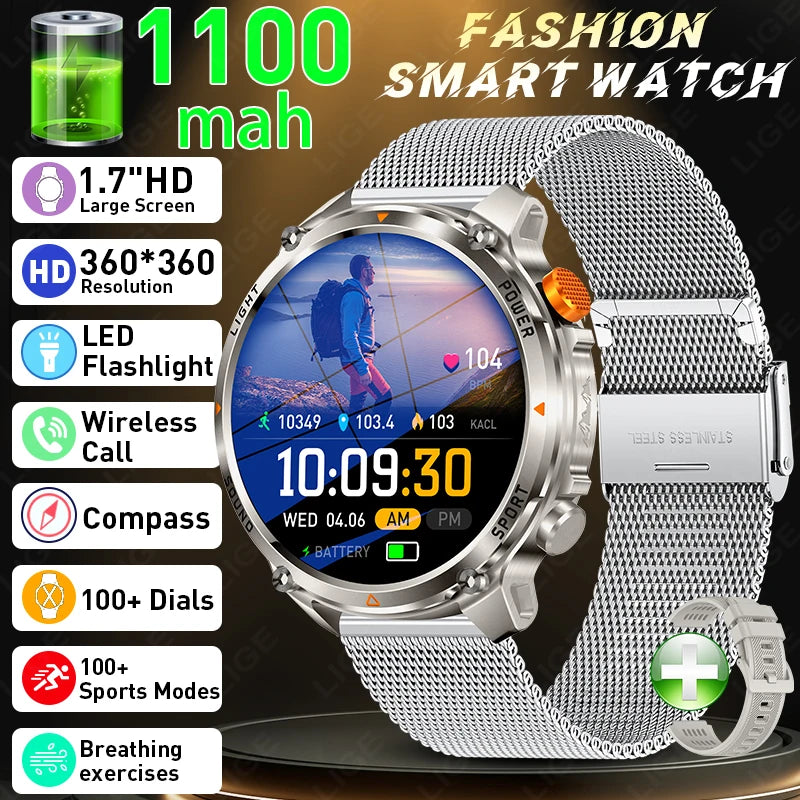 Outdoor 1.46-Inch Calling Smartwatch with Flashlight