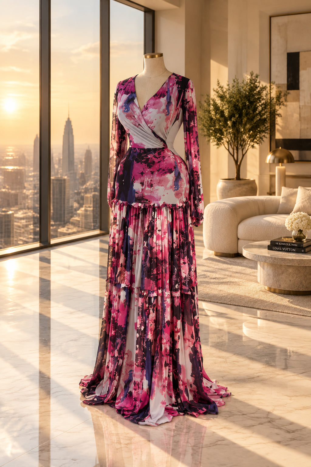 Women's Printed Tiered Ruffle Maxi Dress