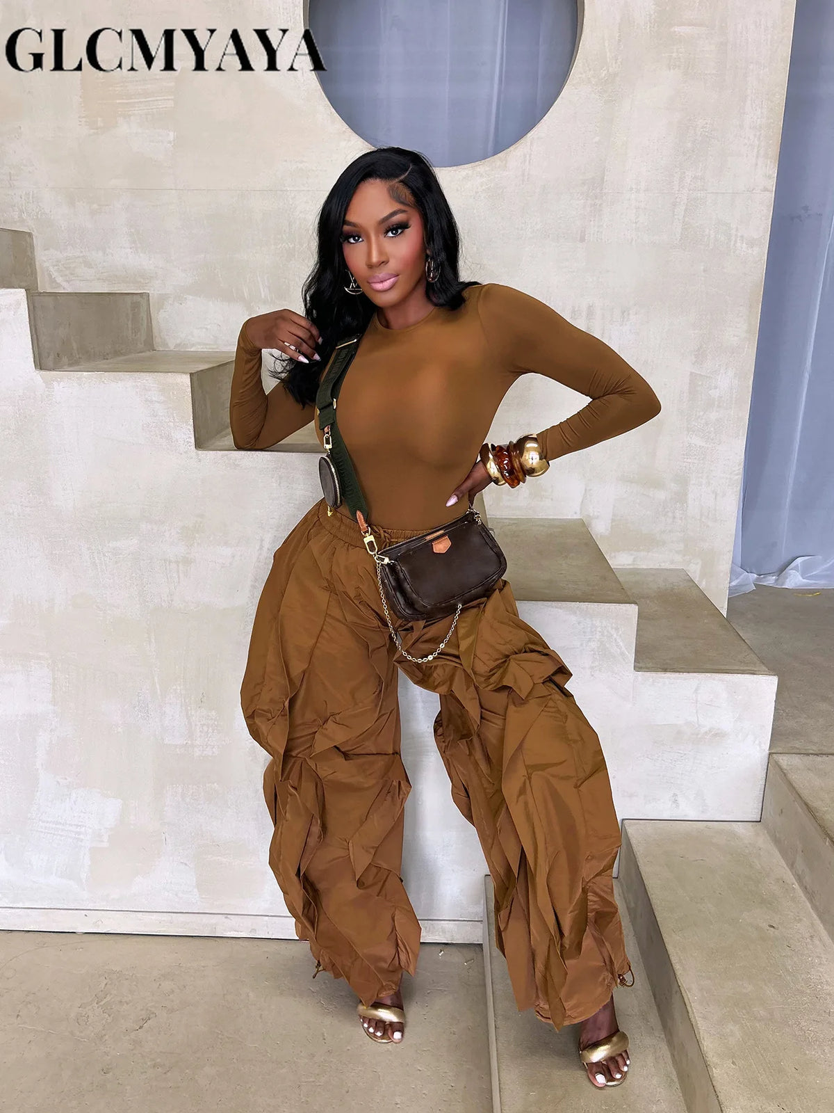 Women's Long-Sleeve Top & Ruffle Pants Set