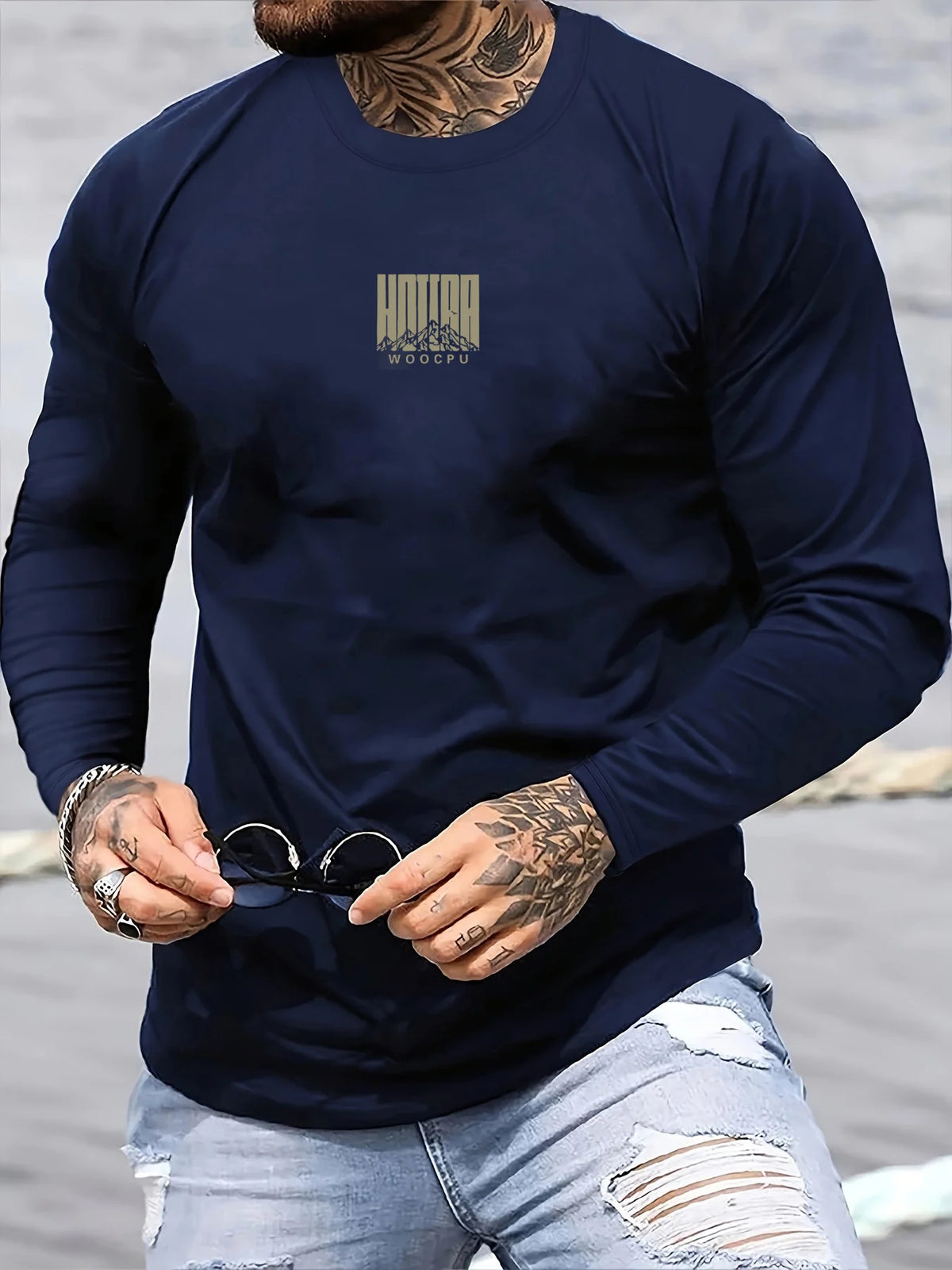 Men's Letter Print Long-Sleeve Casual T-Shirt