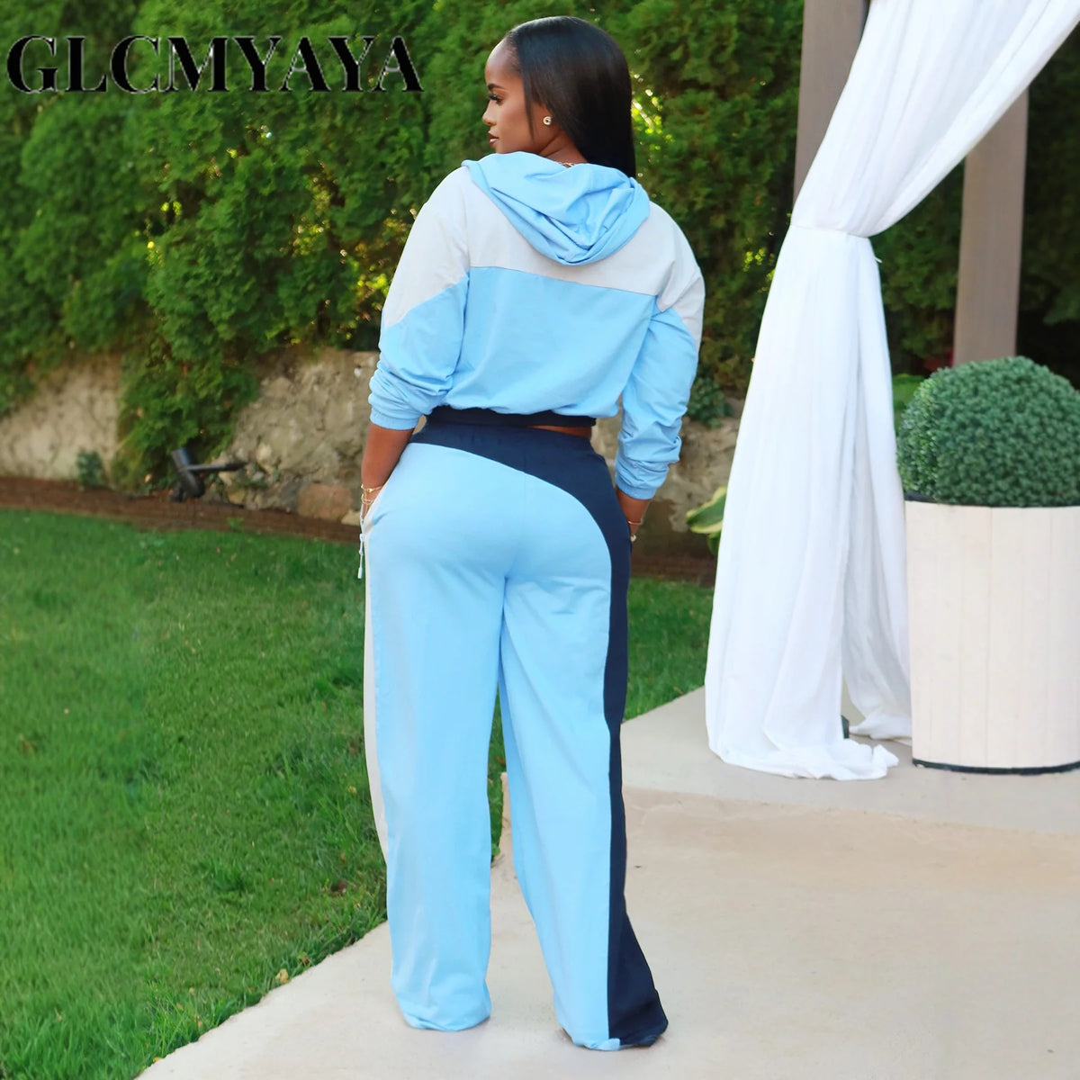 Women's Colour-Block Zip Jacket & Wide-Leg Pants Set