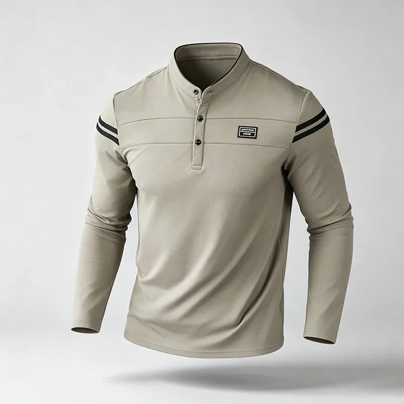 Men's Striped Long-Sleeve Polo Shirt