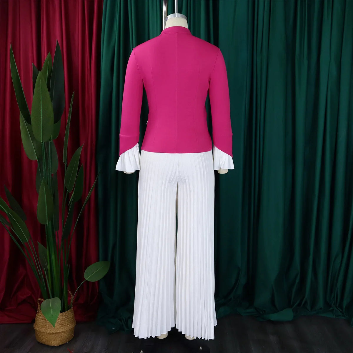Women's Flared-Sleeve Blazer & Pleated Pants Set