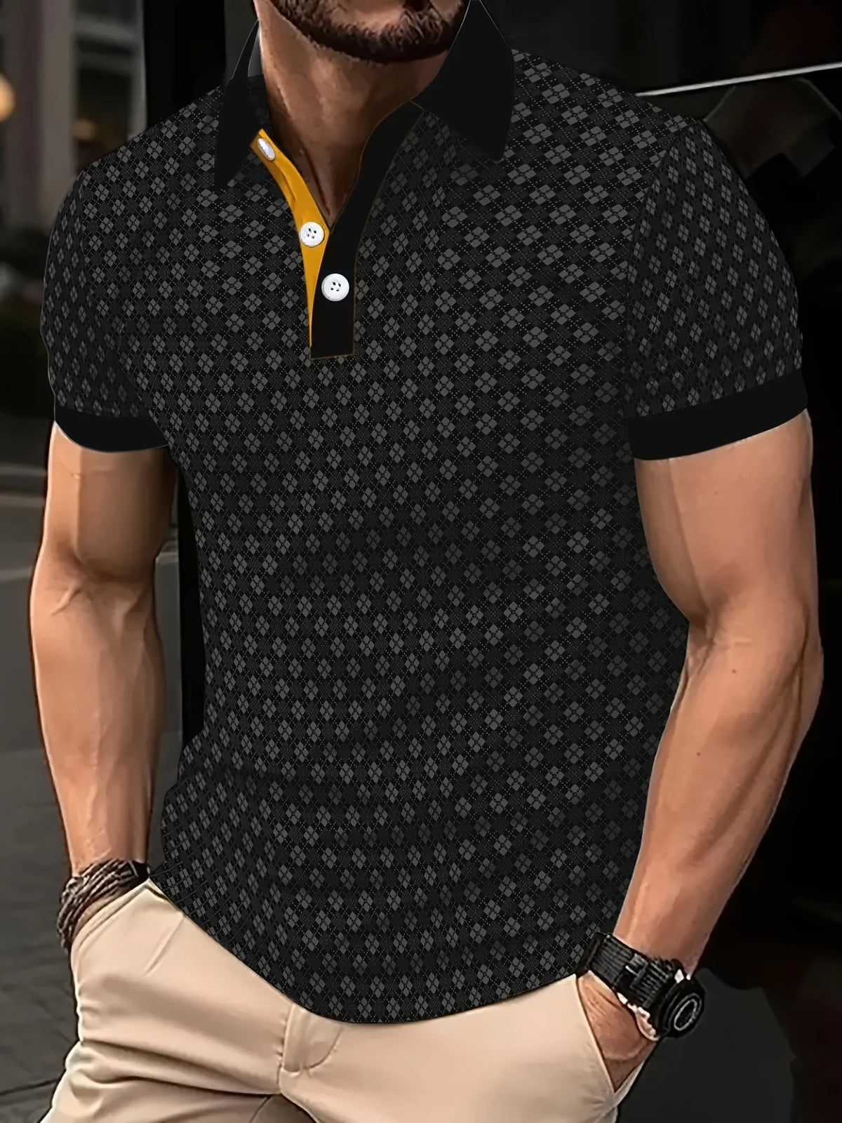 Men's Polka Dot Short-Sleeve Polo Shirt