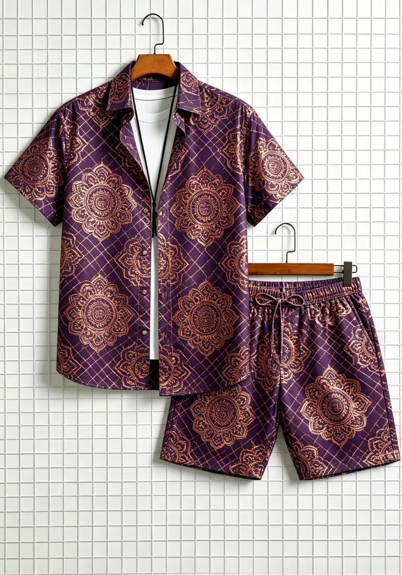 Men's Floral Print Top & Shorts Set