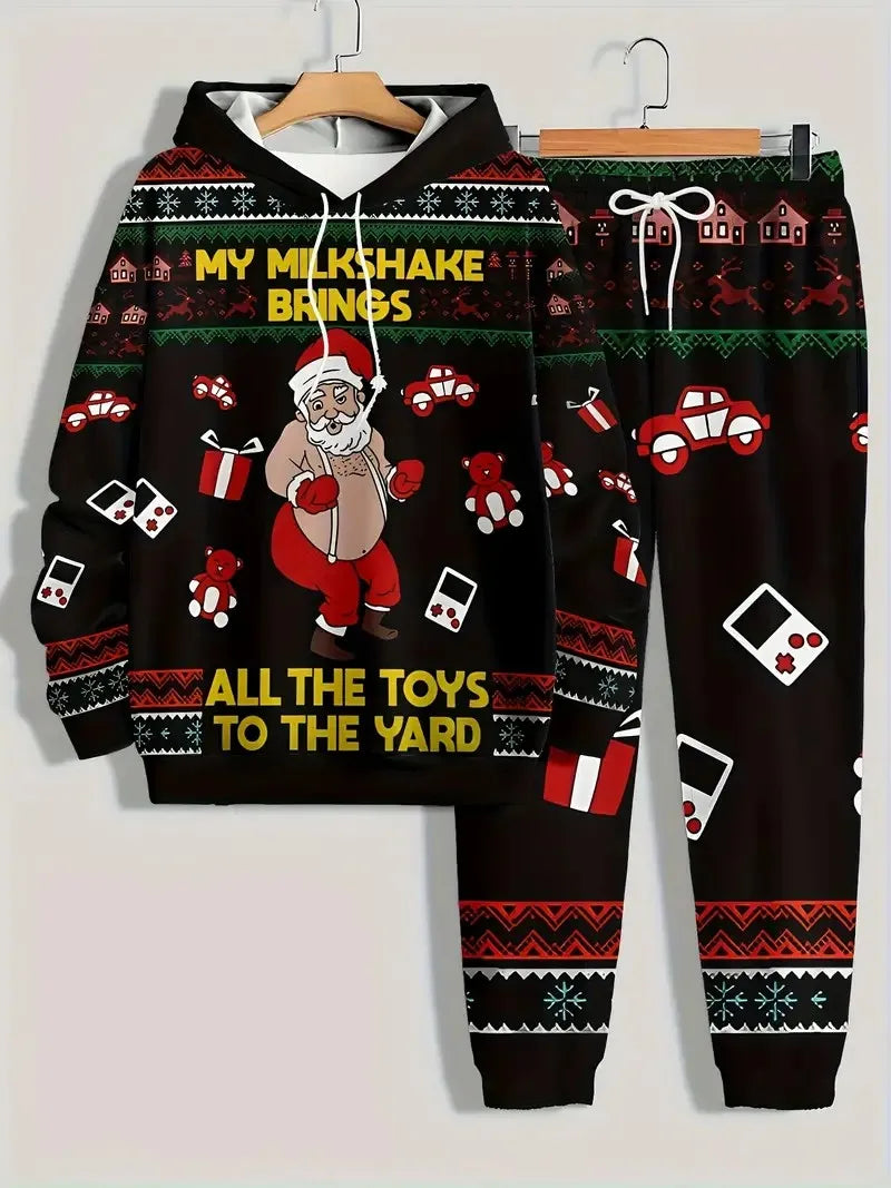 Men's Festive Print Hoodie & Pants Set